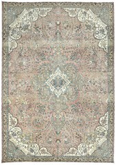 Floral Medallion Antique Oriental Rug Muted Brown Distressed Carpet 7’5X10’5 ft
