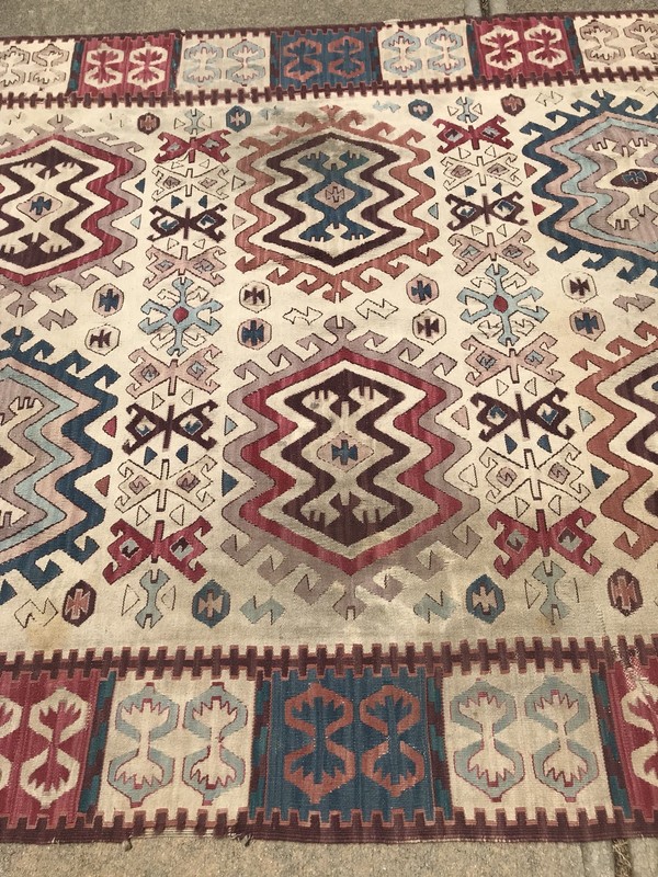 Antique Turkish Yuncu Kilim Handmade Wool Western Anatolia Rug - 6’ x 8’-4” gallery