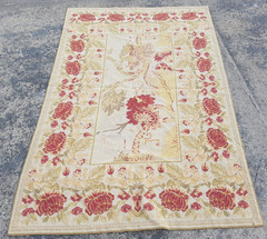Vintage Handmade French Floral Needlepoint Wool Rug 177×116 cm