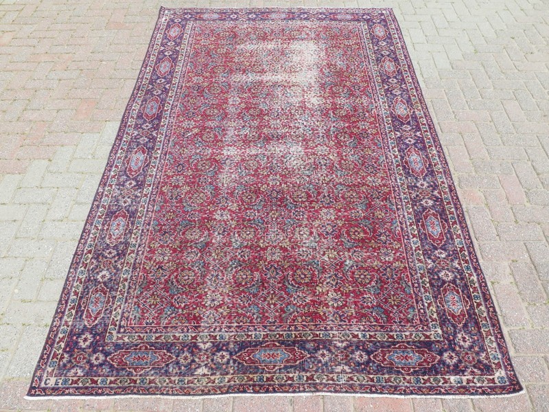 Turkish Rug, Handmade Rug, Vintage Area Rugs, Distressed Wool Carpet 67"x109" gallery