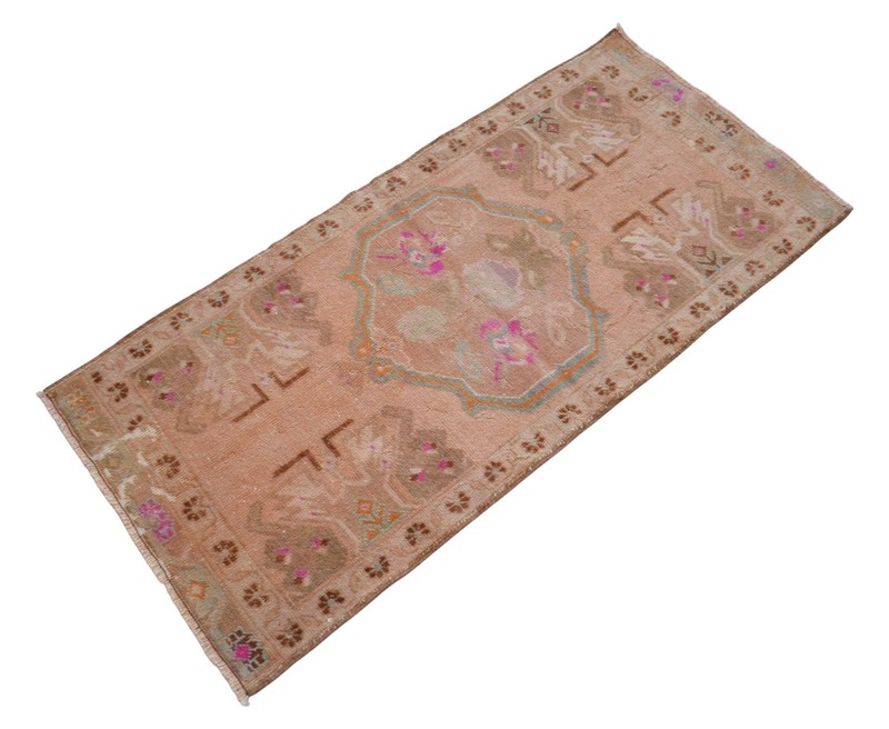 Vintage Hand-Knotted Turkish Rug Small Oushak Rug Door Mat Wool 1' 10" x 3' 10" gallery