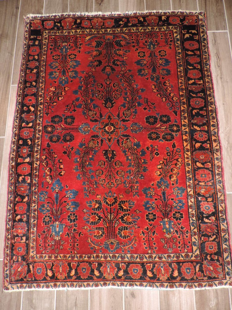 4x5ft. Handmade Oriental Floral Sarouk Wool Rug