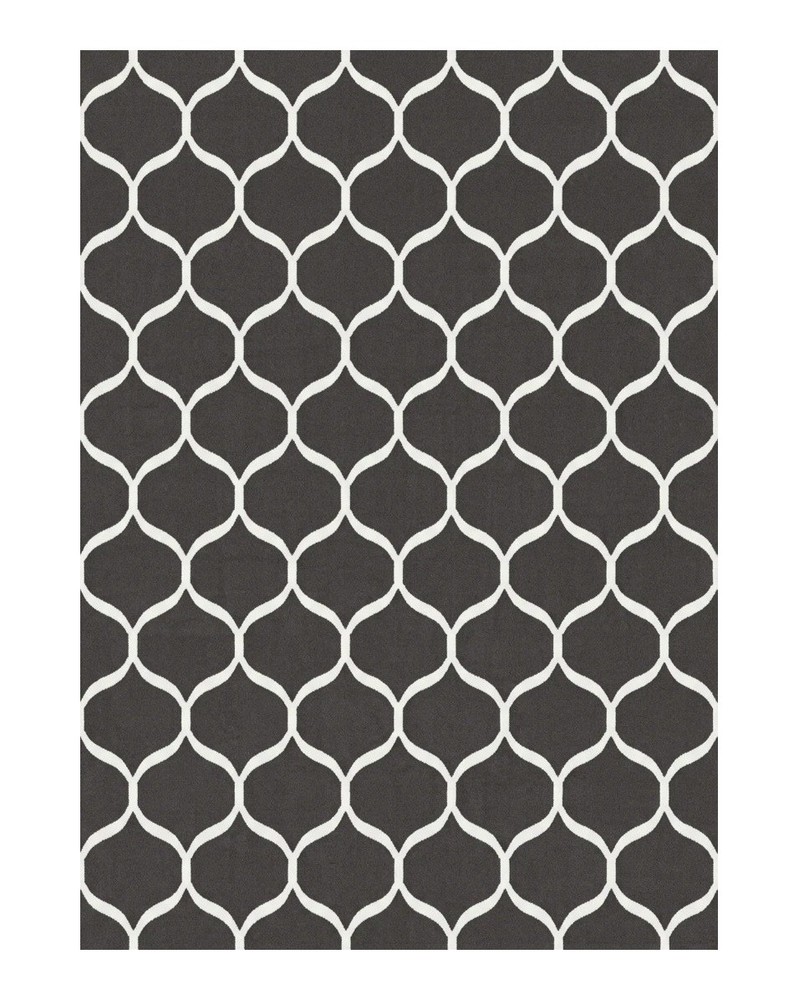 Modern Indian Dhurrie Rug 6x8, Geometric Trellis, Black