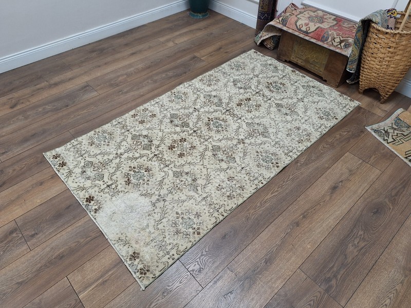 Beige Rug, Living Room Rug, Handmade Area Rug, Office Rug 3.8 x 6.9 Ft gallery