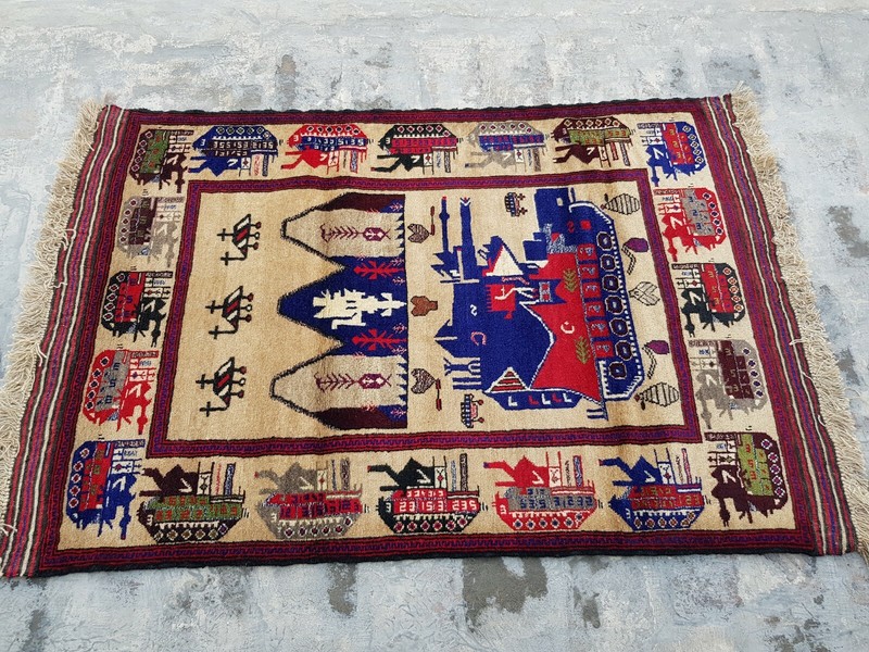 5'x3' Feet Handmade Afghan War Art Rug Best Trible Military War Rug Wool rug gallery