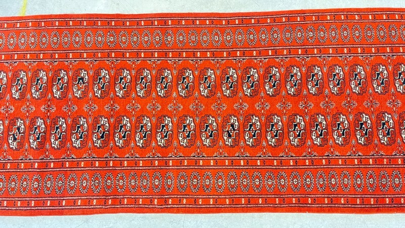 Vintage Bokara Design Runner, Deep Red Field, Hand-Knotted Wool gallery