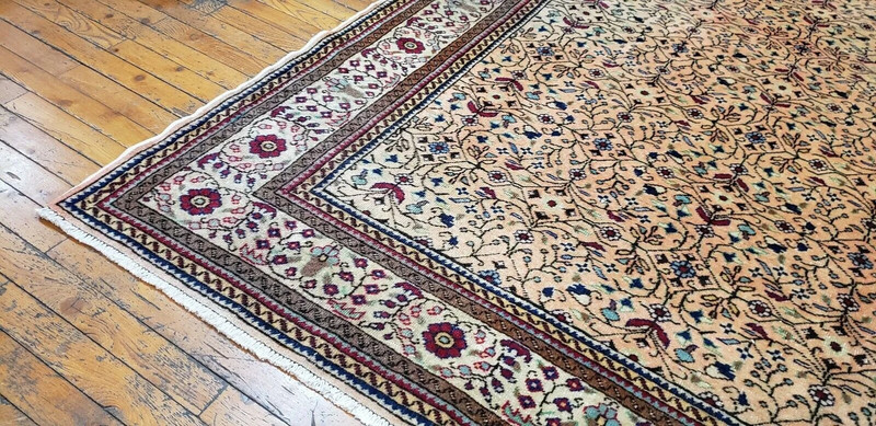 Exquisite Cr1930-1939s Antique Wool Pile Floral Patterned Bunyan Rug 6'7"×9'3" gallery