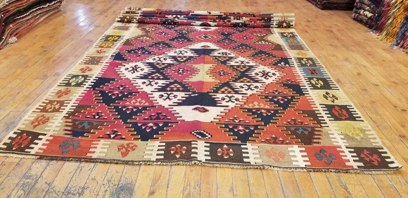 Bohemian 1900-1939s Antique Wool Pile Natural Dye Flat-Woven Kilim 4'8"×13'3" gallery