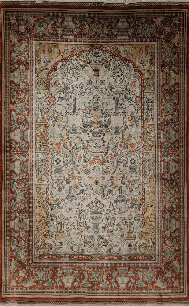 Antique 100% Silk Hereke Vegetable Dye Hand-made Accent Rug Turkish Carpet 2x3