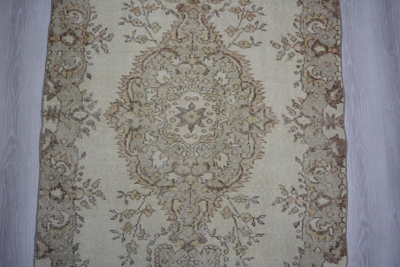 Turkish Vintage Rug, 3.9x6.5ft, Beige Handmade Rug, Antique Oriental Beige Rug, gallery