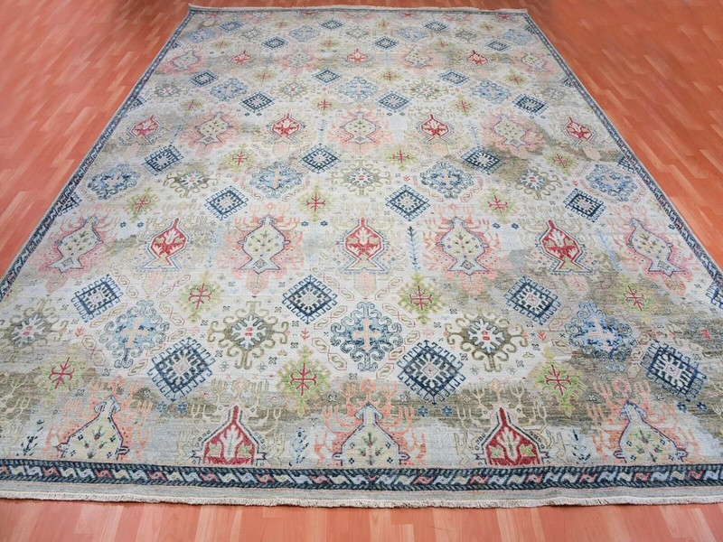 12'x15'3" Caribou White, Caucasian Gul Motifs All Over Borderless Design,Oushak gallery
