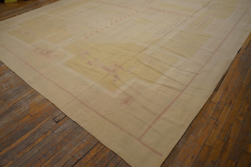 Antique French Art Deco Aubusson Rug 12'10"×16'8" Ivory Geometric Abstract gallery