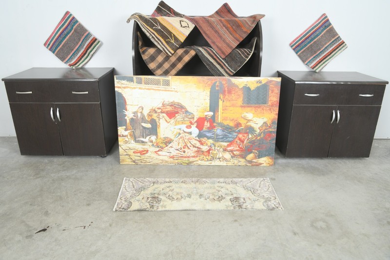 1x4 Turkish Door Mat Rug Hand-Knotted Vintage Mini Rugs Square Small Carpet,1025 gallery