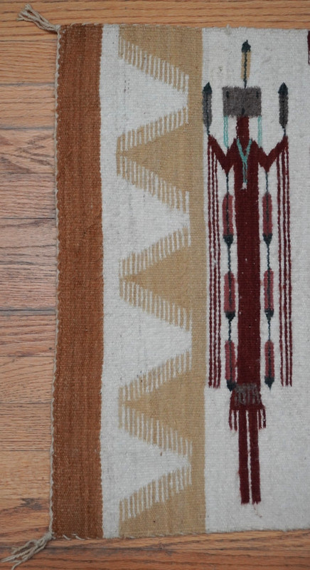 Vintage Navajo Hand Woven Yei Two Ladies Wool Rug 2'10" x 2'1" gallery
