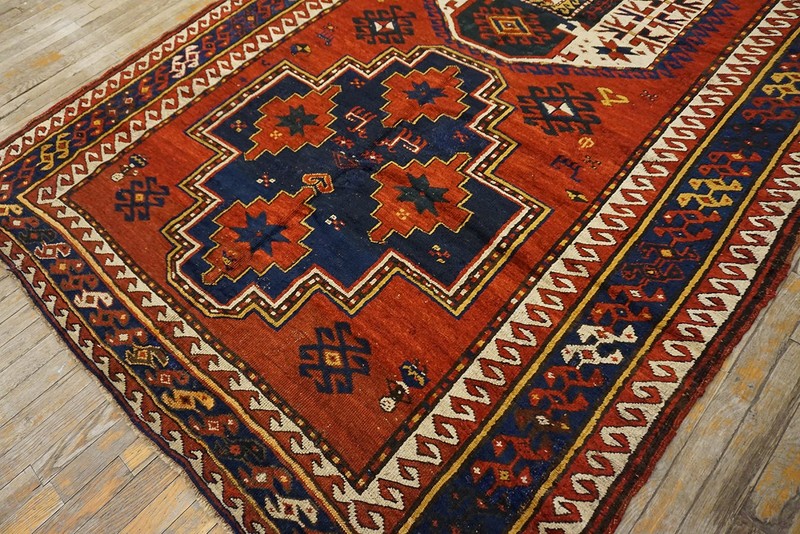 6'x11' Bold Red Antique Tribal Geometric Late 19th Century Caucasian Pambak Rug gallery