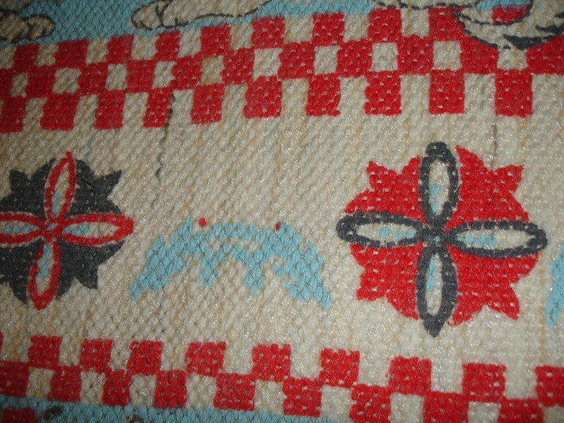 Vintage Hand Woven Cat Rug 22x30 Black & White Cats w/Red White Blue Background gallery