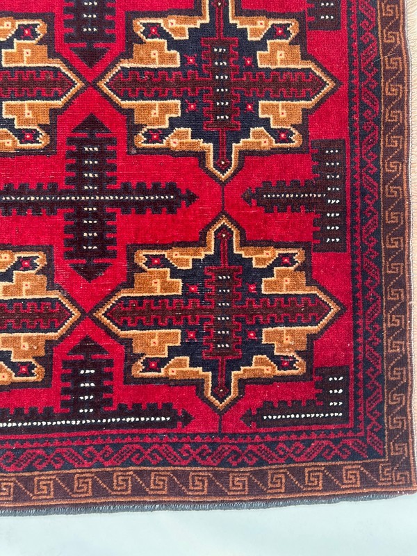 3x6 Vintage Afghan Baluchi Hand Knotted Wool Red Geometric Runner Kitchen Rug gallery