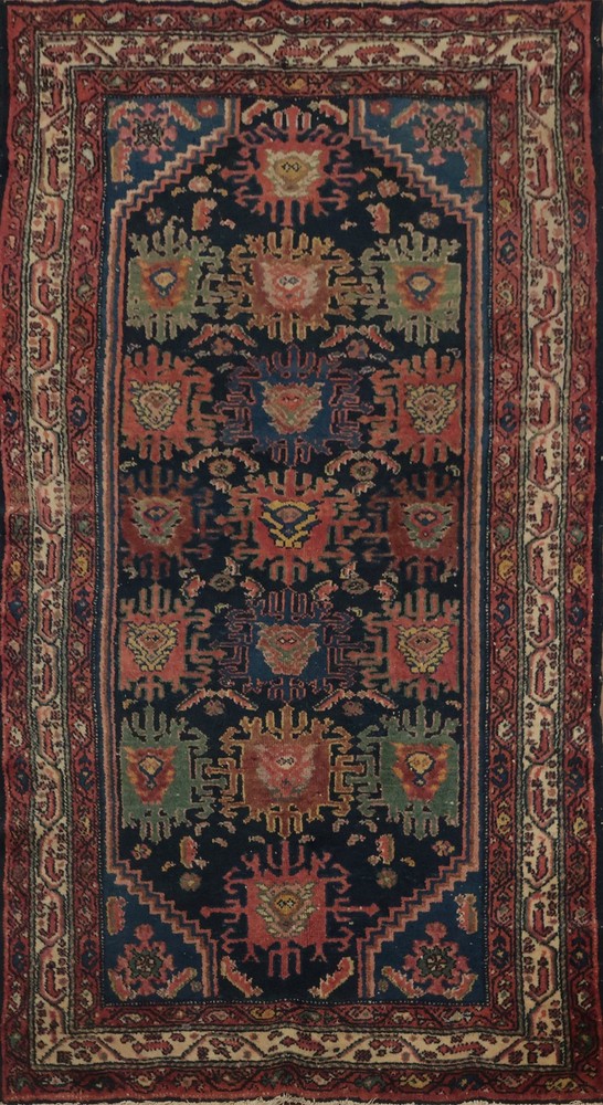 Pre-1900 Handmade Runner Antique Rug 3x7 Vegetable Dye Traditional Wool Carpet