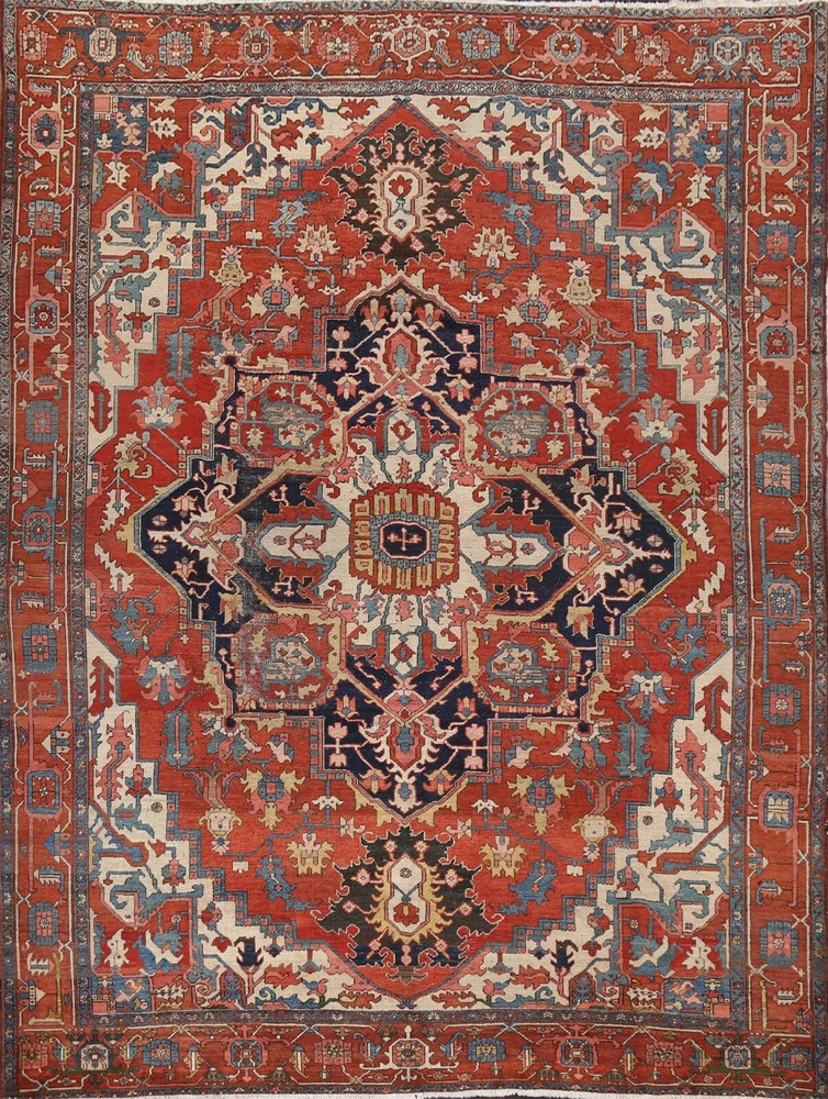 Antique Vegetable Dye Heriz Serapi Large Area Rug Hand-knotted Oriental 10'x11'