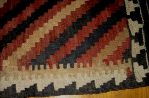Antique Primitive Kilim Rug Turkish Hand Woven Diagonal Stripes Frayed Fringe gallery