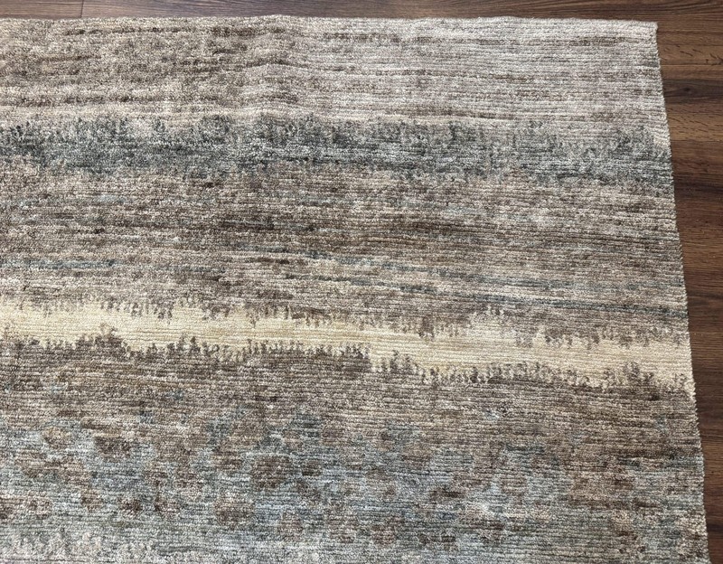 Modern Tibetan Wool Rug 8x10, Abstract, Contemporary, Handmade, Gray, Stripes gallery