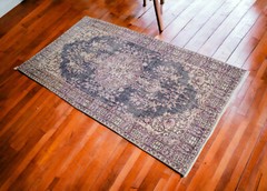 4×6 Rug Vintage Hand Made Distressed Area Rug Low Pile Oushak Rug 3′6″ x 6′5″