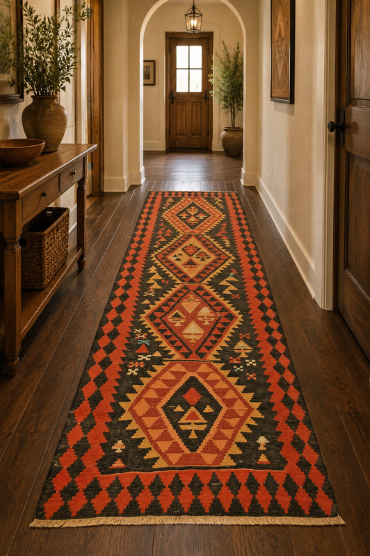 OLD,ANTIQUE VEGETABLE DYE CAUCASIAN SHIRVAN KILIM RUG 4.3x11.8 RARE SIZE gallery