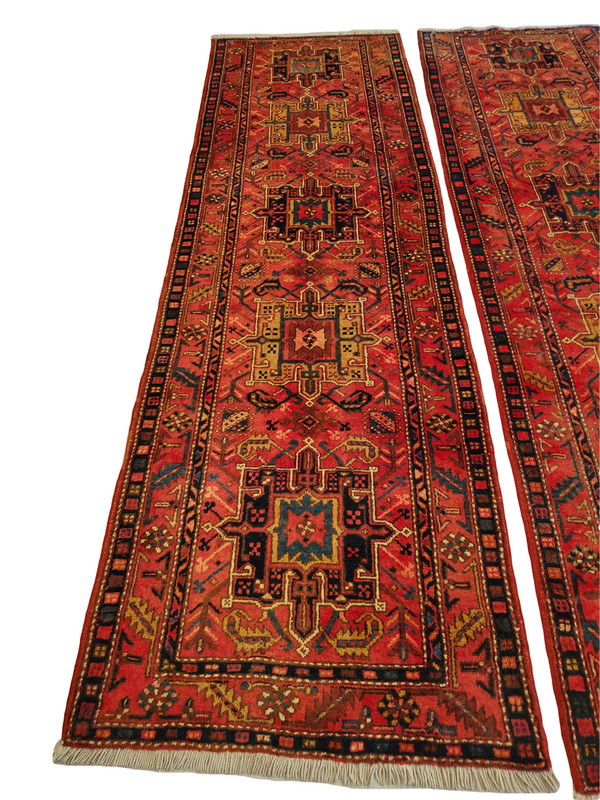 Twin Pair KAREJE runners, Light-Red Background Multi-Medallion - 3'2" x 10'10" gallery