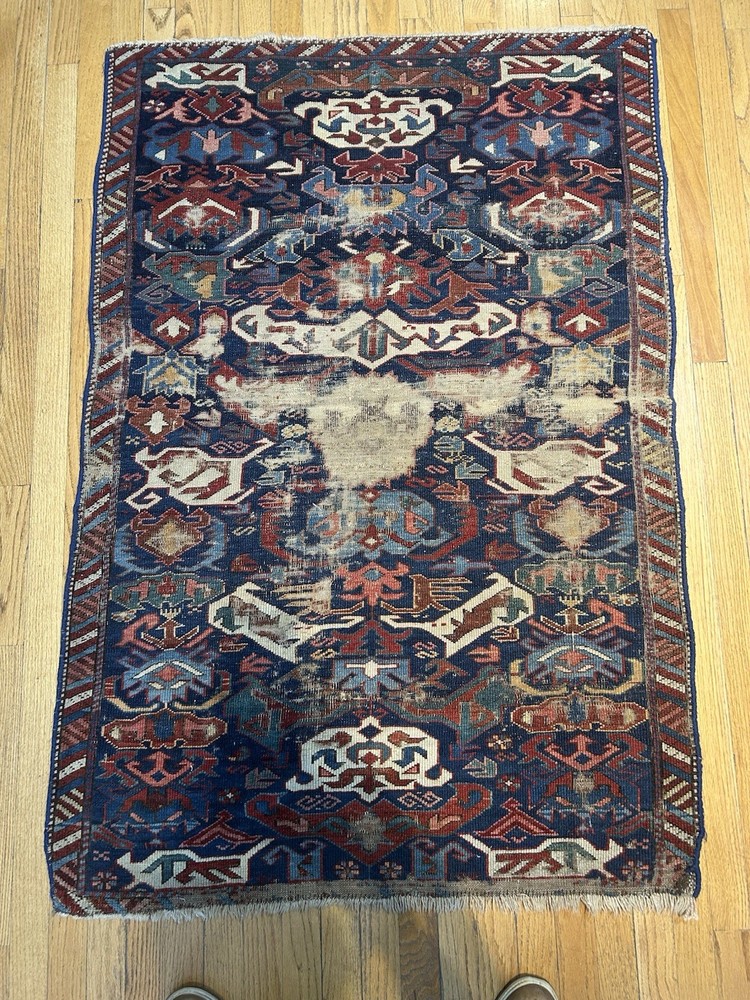 Exquisite Rare Antique Caucasian Bidjov rug C. 1900 3’6x4’6 distressed
