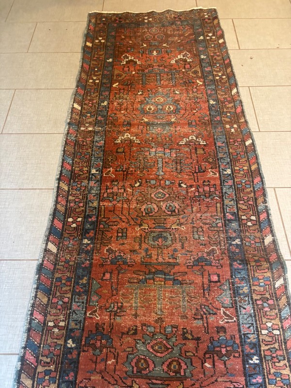 ANTIQUE. HAND MADE . . . RUNNER. BEAITIFUL COLOR. th19. 11x3 gallery