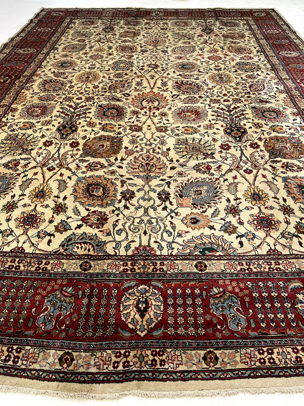 Antique Oriental Hand-Knotted Wool Area Rug Signed Ivory/Red/Blue 11'6" x 16'3" gallery