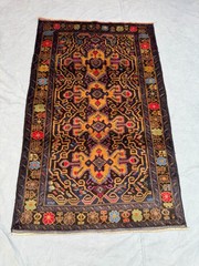 4×6’6 ft Vintage Afghan Baluchi Hand Knotted Wool Navy Gold Herati Field Rug