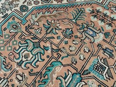 ANTIQUE ORIENTAL RUG 10×13 handmade HERIZ vintage salmon coral blue 9×12 10×14