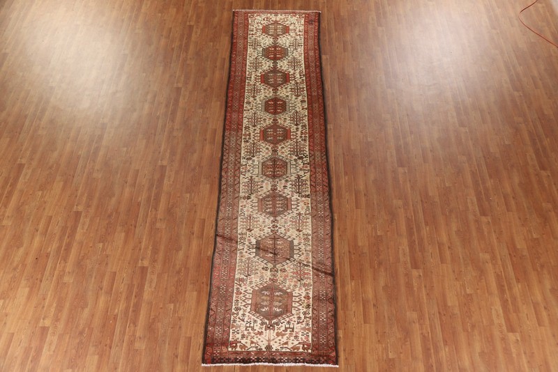 Tribal Geometric Ivory Wool 13 ft Runner Hand-made Traditional Rug 3x13 Carpet gallery