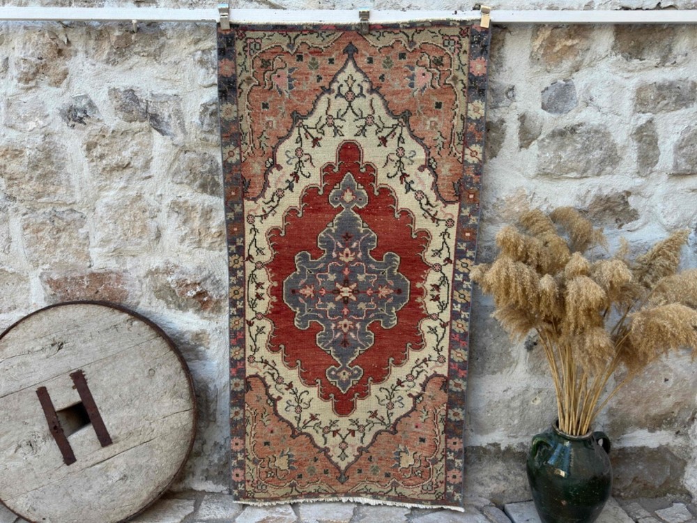 Hand-Woven Area Oushak Carpet 3x7 Pale Orange Wool Traditional Rug Home