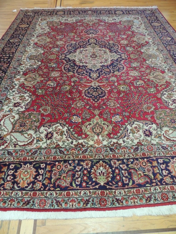 10x13 10x14 semi-Antique Kashaan Oriental Area Rug wool Red Navy Blue Green gallery
