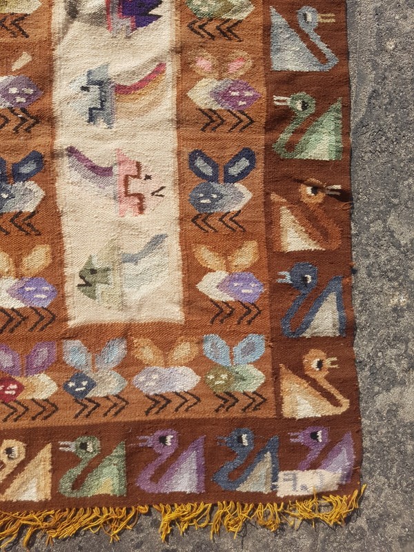 Vintage Handmade Peruvian Tribal Wool Kilim Rug Carpet 86x55 cm gallery