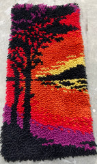Vintage Handmade Swedish Scandinavian Style Wool Rya Latch Hook Rug 63×30 cm