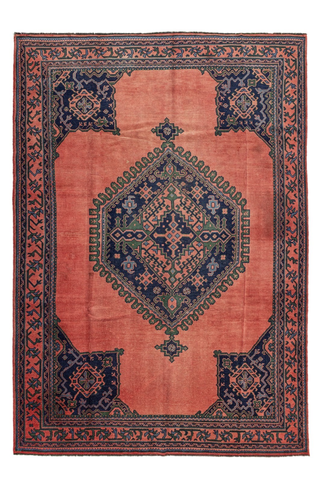 Antique Turkish Oushak Rug 7.10x11.4 ft – Terracotta & Navy – Hand-Knotted Wool gallery