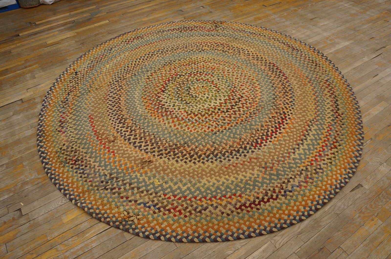 8X8 Vintage American Braided Multicolor Wool Area Rug 1935 gallery