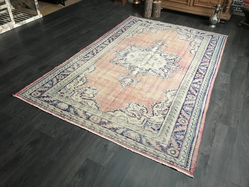 5.6x8.4 Large Vintage Orange Turkish Oushak Wool Rug gallery