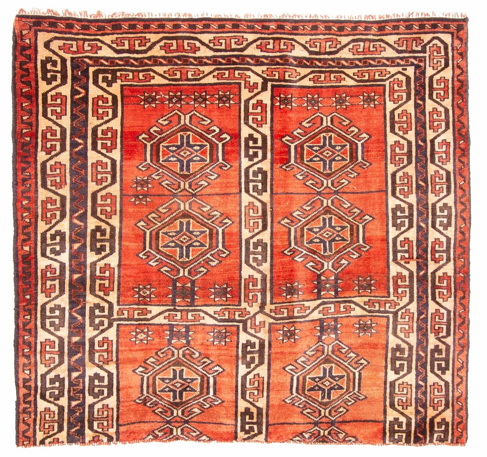 Vintage Hand-Knotted Area Rug 4'8" x 4'4" Traditional Oriental Wool Carpet