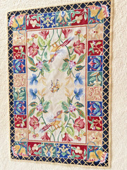 Vintage French Needlepoint Handmade Floral/Birds Multicolor Wool Rug 24″x36″