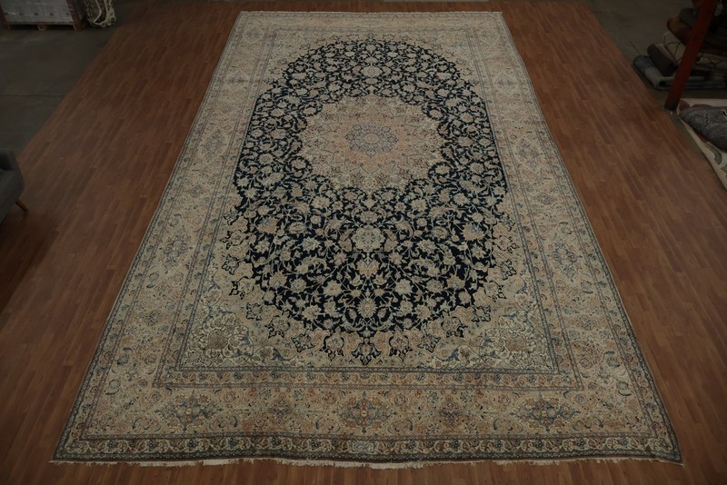 Palace Size Handmade Antique Rug 13x24 Navy Blue Wool Living Room Vintage Carpet gallery