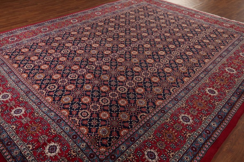 Excellent Navy Blue/ Red Tebriz Dining Room Rug 10x13 Handmade Traditional Rug gallery