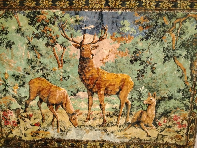 Vtg Bear Forest Trees Rug Wall Hanging Cabin Decor Rustic Tapestry - 71 x 45" gallery