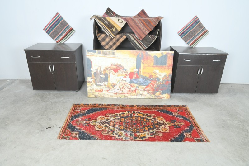 handmade small vintage turkish rug 2x5 oushak oriental muted door mat carpet,881 gallery