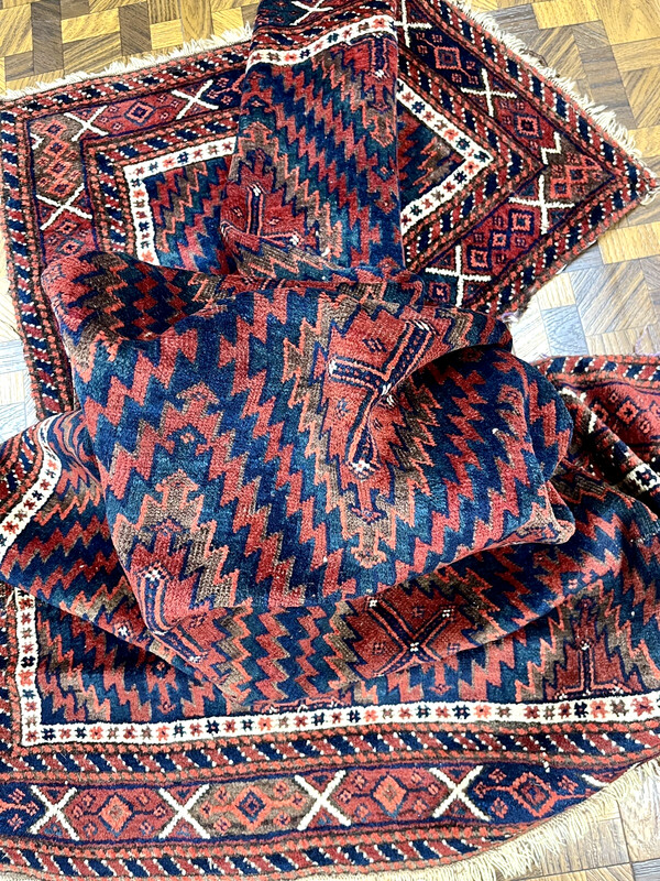 19th CENTURY ANTIQUE Unique Baluchistan Turkoman Oriental Rug Size 3’10” X 5’ 2” gallery