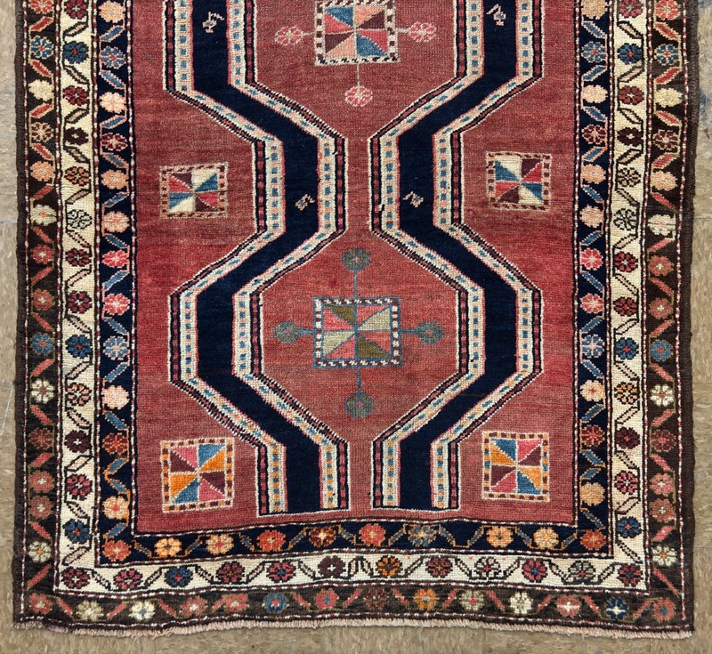 Hand Knotted Wool Hallway Runner Rug 4x11 Rust Tribal Geometric Ardebil Vintage gallery
