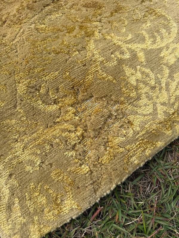 VINTAGE Hand Woven 100% Tibetan Rug Beige Wool & Gold Silk 10x12 Room Sized Rug gallery
